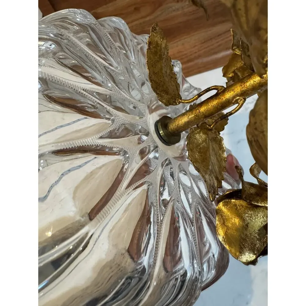 Hollywood Regency compote bowl crystal top gold-gilt cast brass pedestal base